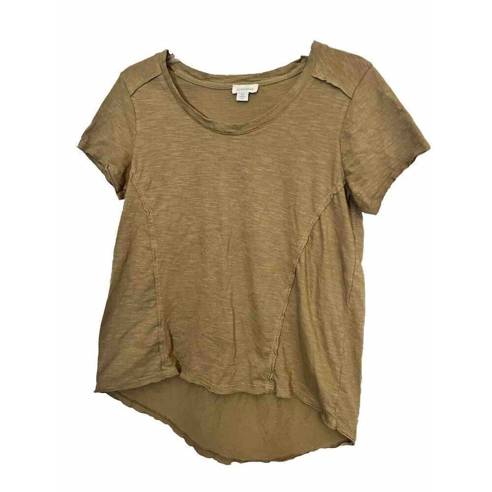 Sundance Olive Green Washed Slub Knit Short Sleeve Top